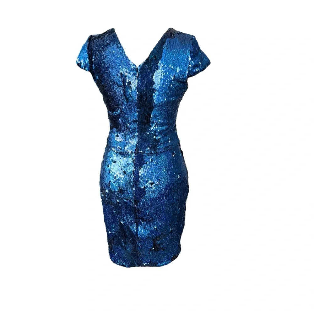 DRESS THE POPULATION Zoe Blue Sequin Dress Sz S - Picture 8 of 10